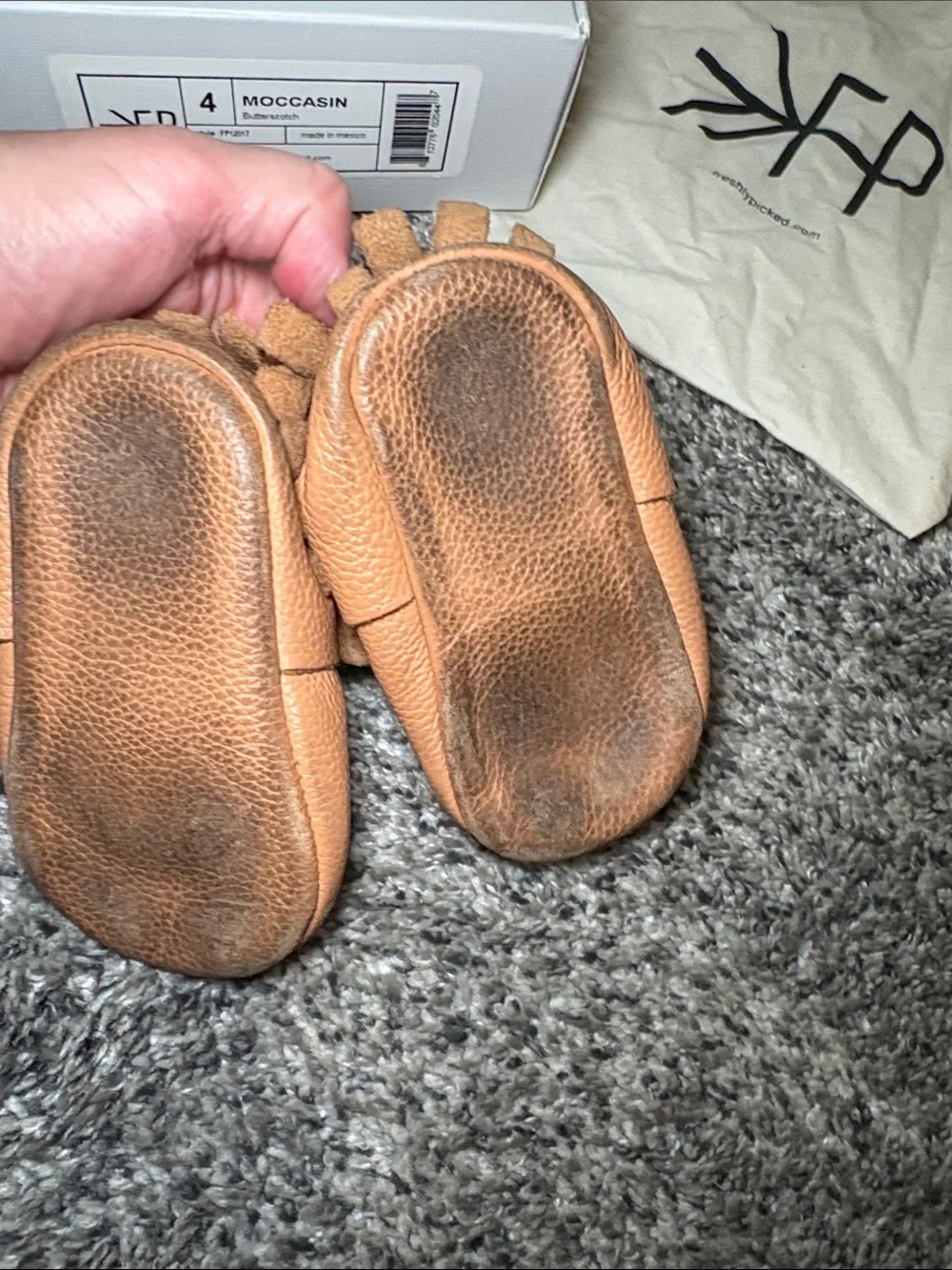 Freshly Picked Tan Moccasin Baby Shoes with Fringe
